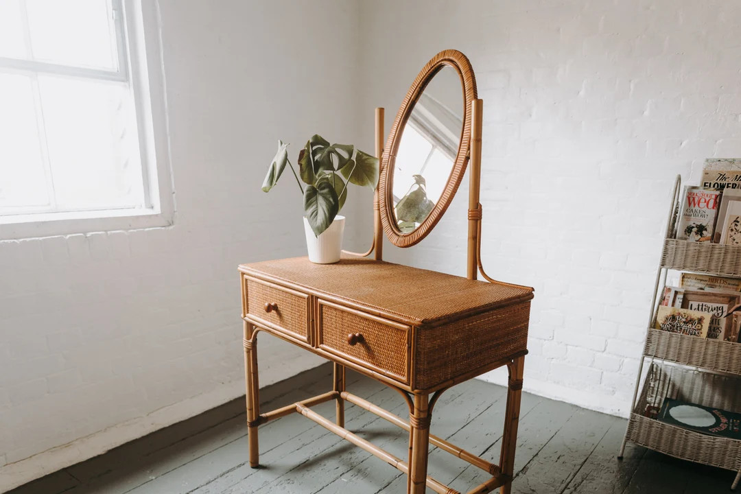 Vintage Bamboo Wicker Rattan Dressing Table and Mirror - Etsy.de | Etsy (DACH)