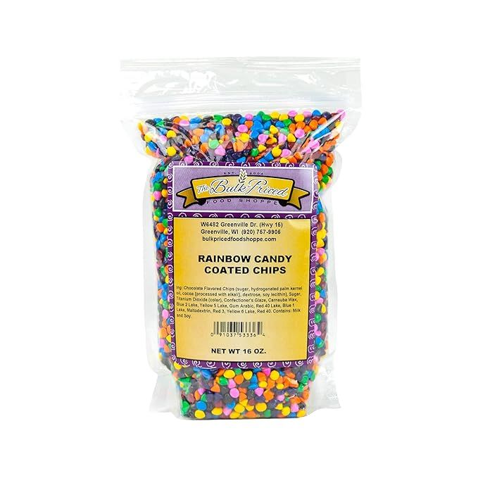 Rainbow Candy Coated Chocolate Chips, Bulk Size (1 lb. Resealable Zip Lock Stand Up Bag) | Amazon (US)