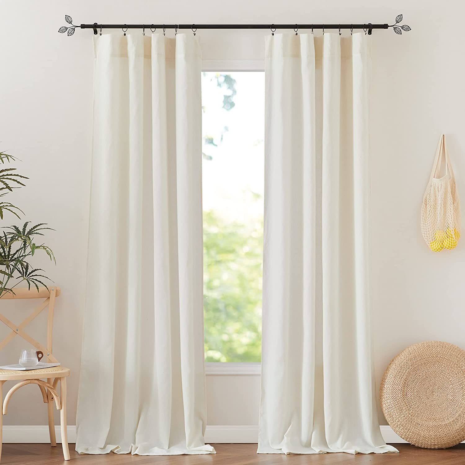 RYB HOME Flax Linen Semi Sheer Curtains European Half Privacy Window Drapes Light Filtering UV Pr... | Amazon (US)