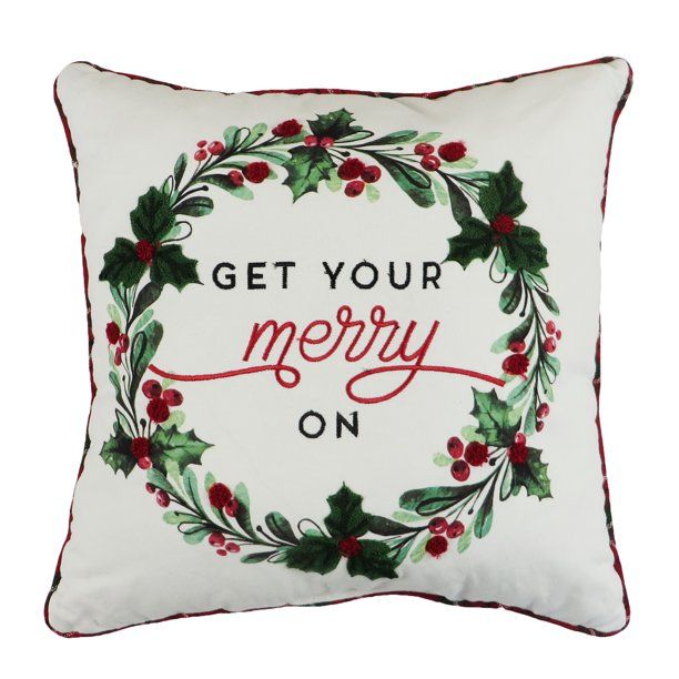 Holiday Time Merry On Wreath Pillow - Walmart.com | Walmart (US)
