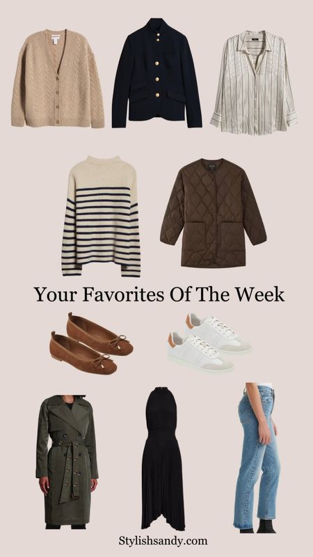 Your favorite items of the week.
Cozy sweater
Trench coat
Fall quilted shell 
Classic jeans
Dress
Ballet flats
Sneakers
Stripe sweater 
Stripe button up shirt
Blazer 

#LTKSeasonal #LTKover40 #LTKfindsunder100