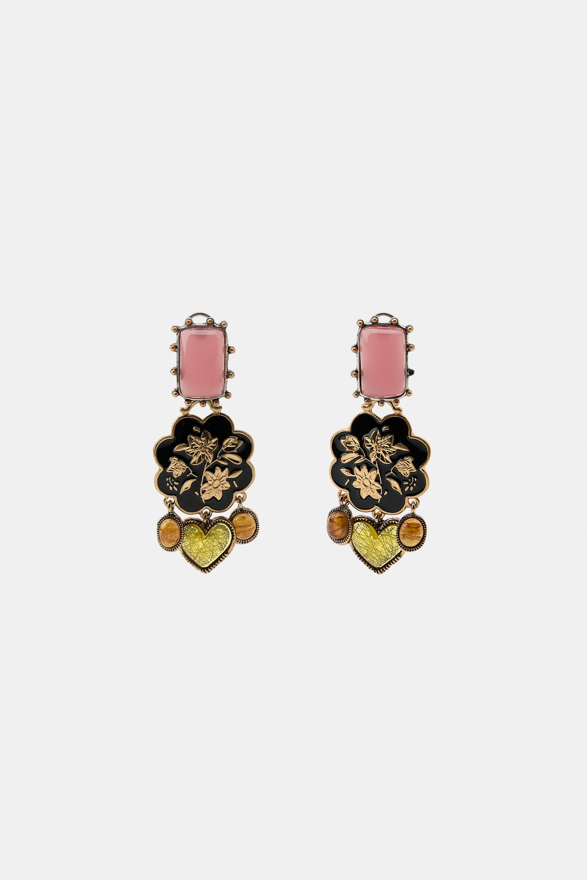 STONE, FLOWER AND HEART EARRINGS | Zara UK