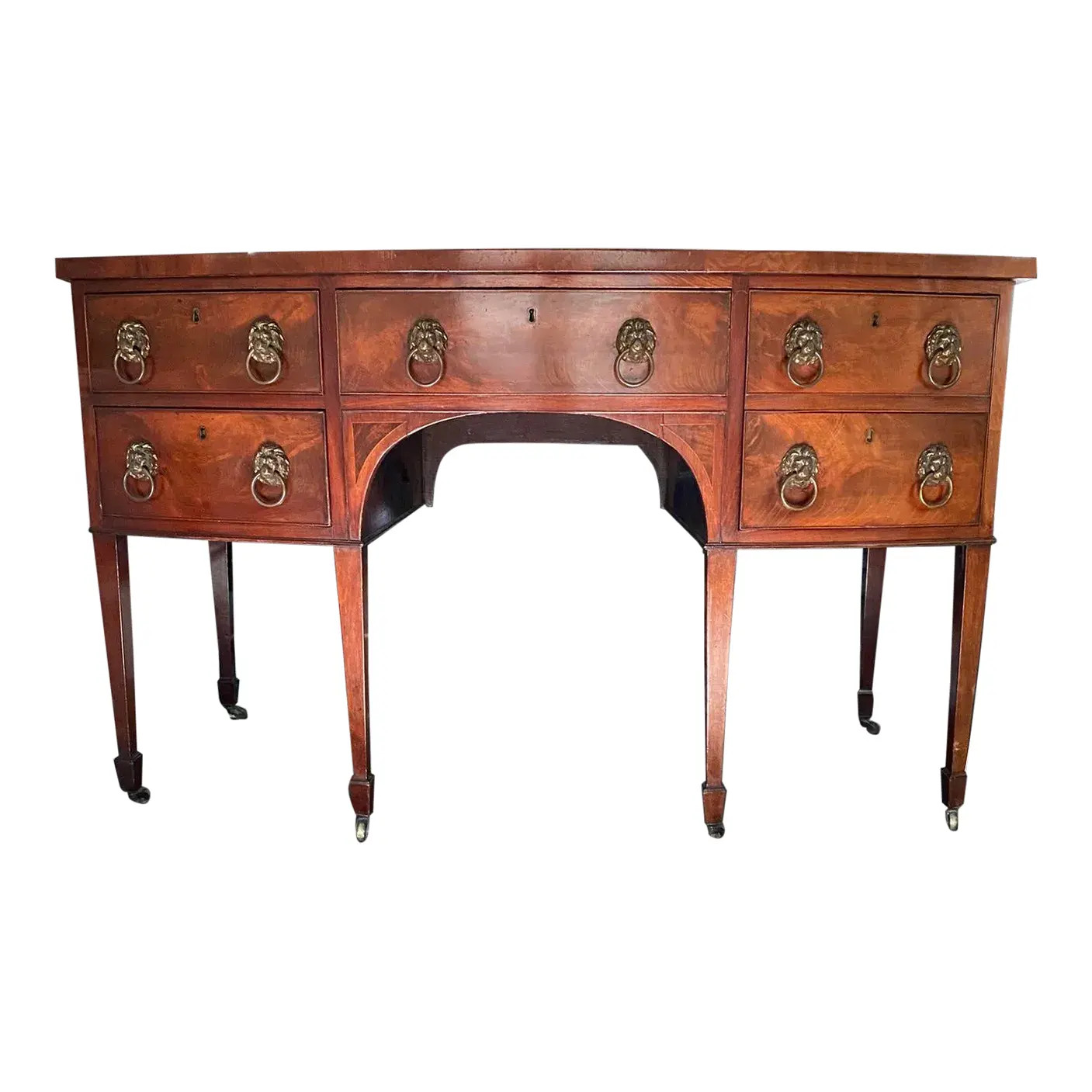 Antique English Circa 1790 Regency Bowfront Lion Handled Sideboard | Chairish