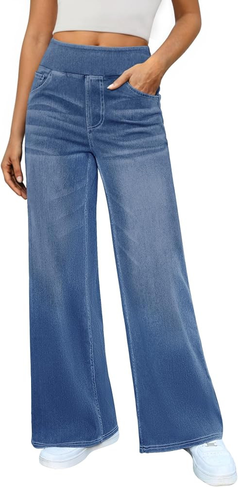 DLOODA Women's Stretchy Wide Leg Jeans High Waisted Denim Pants | Amazon (US)