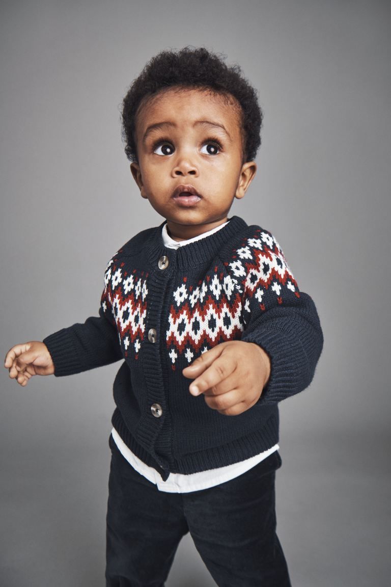 Jacquard-knit Cardigan - Dark blue/patterned - Kids | H&M US | H&M (US + CA)