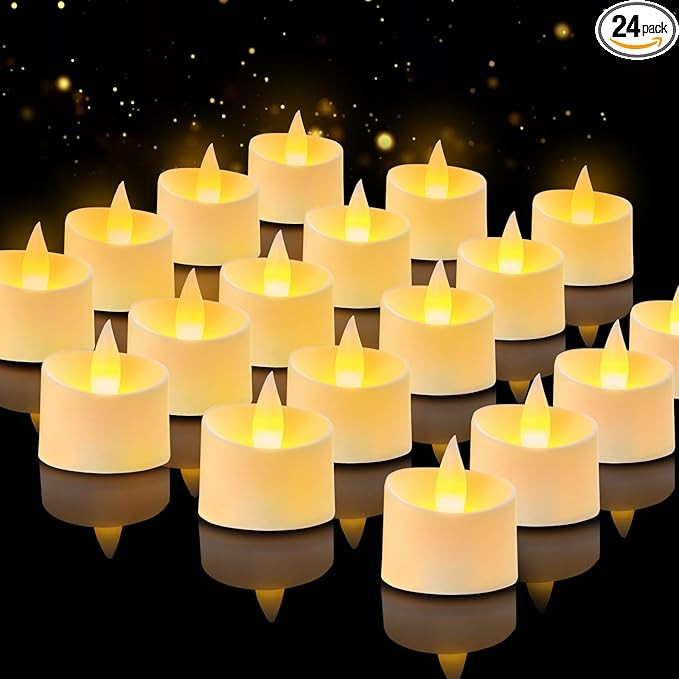24-Pack Realistic Flameless Tea Lights, Patented Dual-LED Tech (Steady + Flicker) - Battery Opera... | Amazon (US)