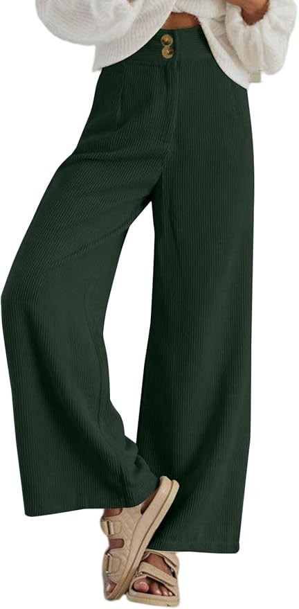 Sidefeel Corduroy Pants for Women 2024 Casual High Waisted Double Buttoned Stretchy Loose Fit Wid... | Amazon (US)