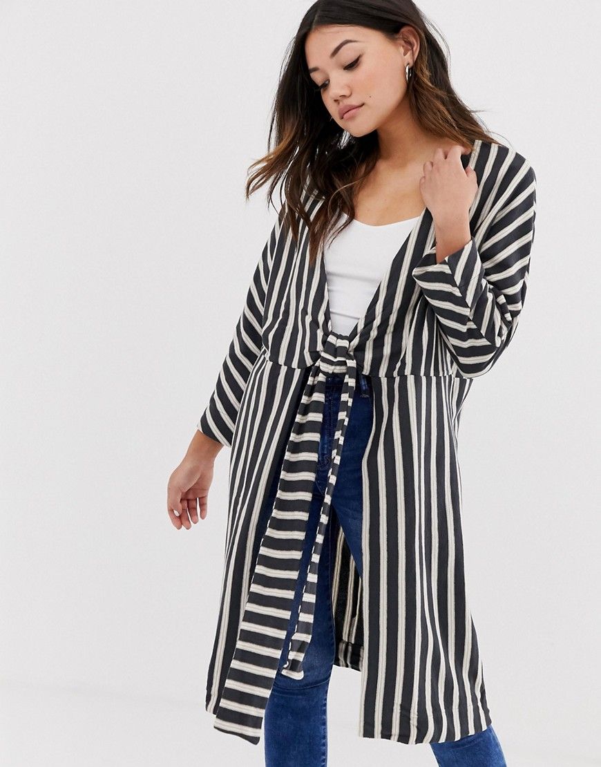 Pull & Bear long sleeve kimono in stripe (join life) - Black | ASOS US