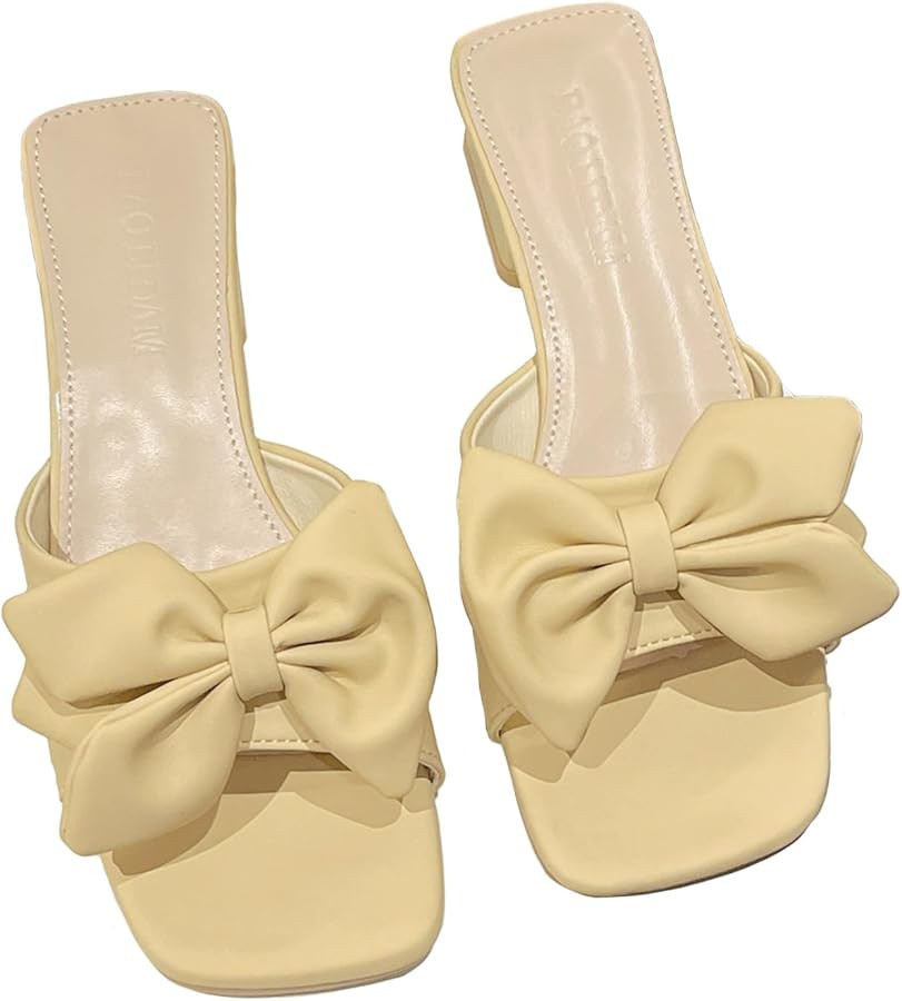 Zeberfi Women's Bow Tie Chunky Heel Sandals Fashion Cute Open Square Toe Slip On Low Block Heel S... | Amazon (US)