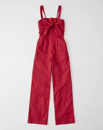 Tie-Front Linen-Blend Jumpsuit | Abercrombie & Fitch US & UK