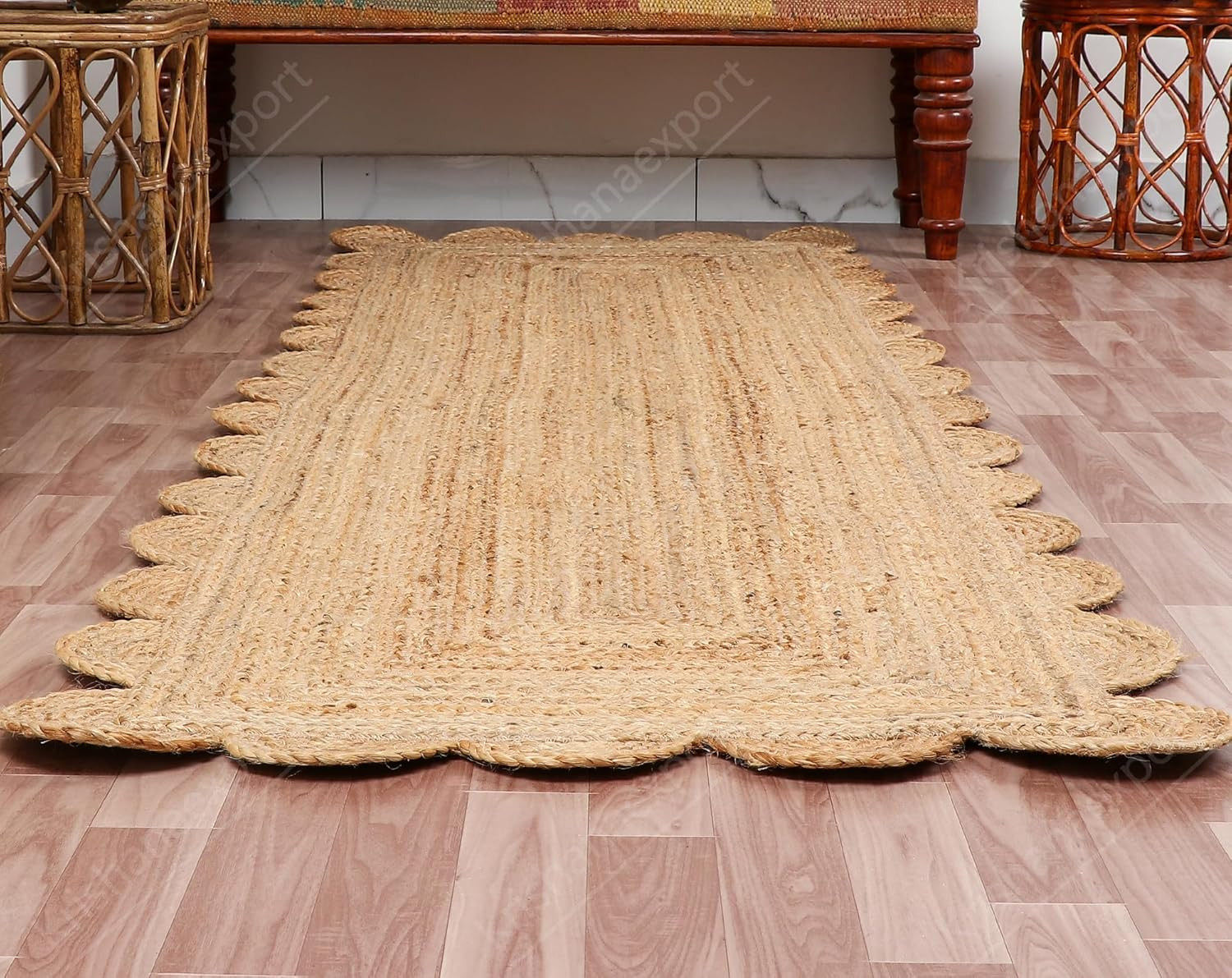 Hand Woven Natural Jute Scalloped Rug, Reversible Boho Entry Area Rugs for Kitchen, Living Room, ... | Amazon (US)