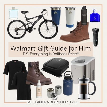 Walmart gift guide for him!! Gifts on sale! Mens finds! Mens boots, coffee Togo mugs, cologne, mens black tees, mens mountain bike!! 

#LTKsalealert #LTKmens #LTKunder100