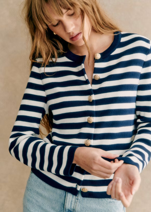 Baptiste Cardigan - Navy / Ecru - Organic cotton - organic textile - Sézane | Sezane Paris - US