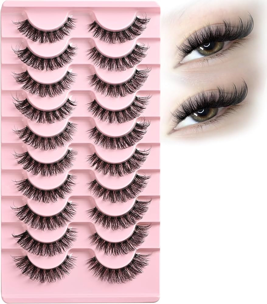 APCYUST Lashes False Wispy Eyelashes Natural Cat Eye Lash Strips 10 Pairs Fake Mink Eyelash Pack ... | Amazon (US)