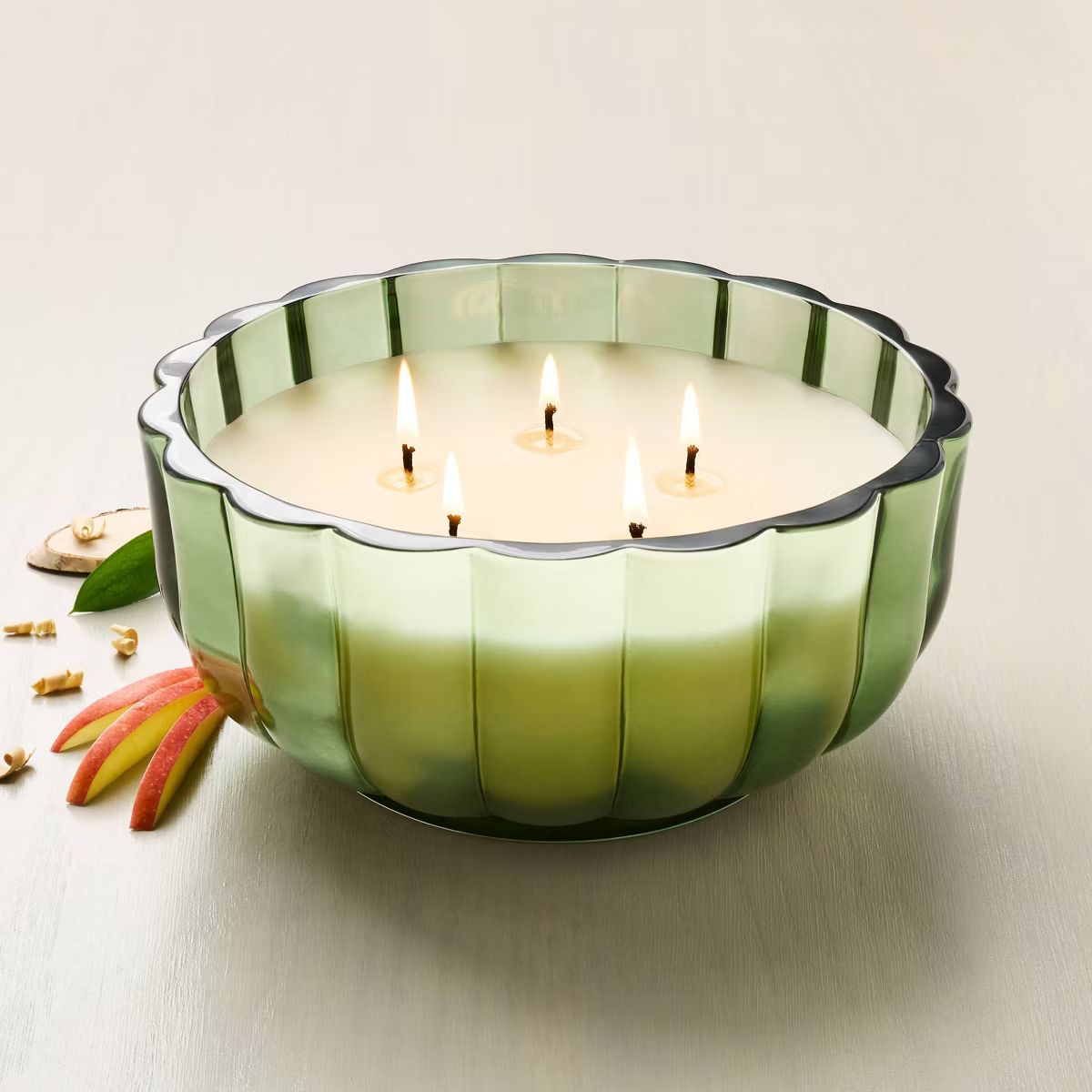 Tinted Glass Smoked Apple Cider Scalloped Jar Candle Green - Hearth & Hand™ with Magnolia | Target