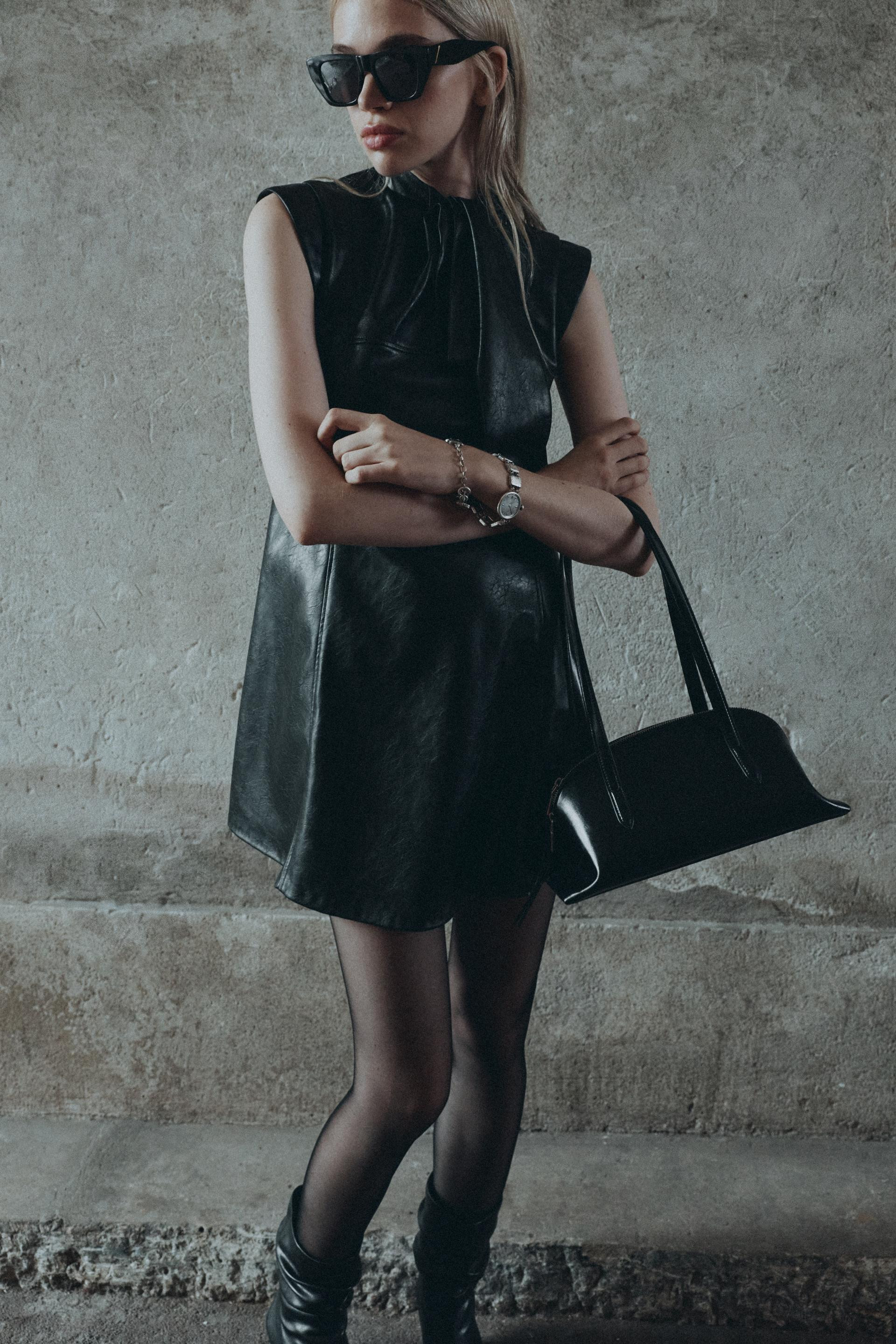 Zara - Faux Leather Mini Dress - Black - L - Woman | Zara US
