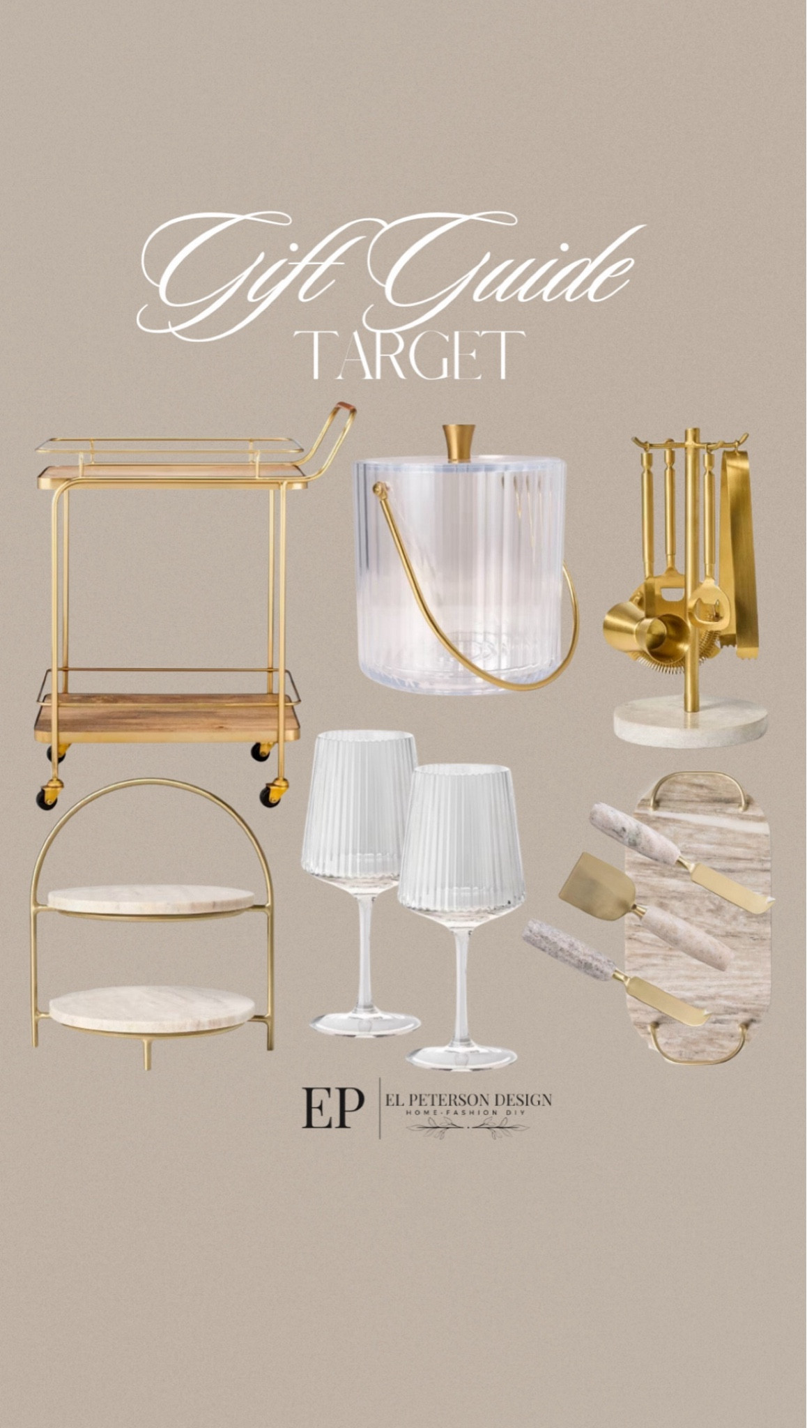 Gift Guide
Bar cart
Wine glasses
Ice Bucket
Cheese board
Cheese knives
Brass bar tool set
Serving stand 


#LTKHome #LTKGiftGuide