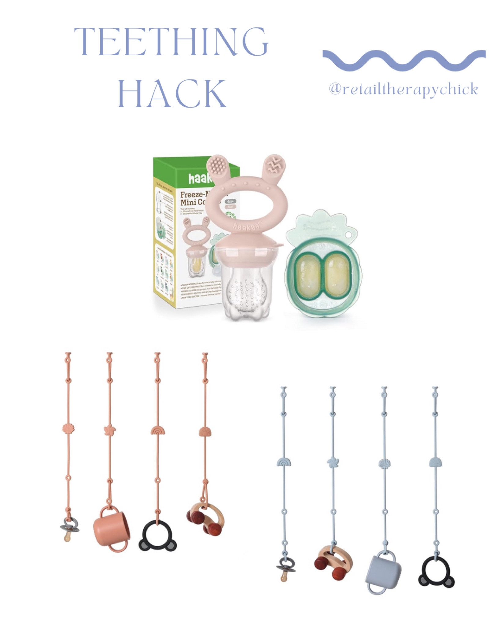 Does your baby throw their teether to the ground?! I have a hack for you! 

Just connect one end to the teether and one end to the high chair so it dangles instead of hitting the floor! 

#momtip
#teethinghack
#teethingtip
#teethingbaby
#haaka
#silicontoystrap 

#LTKbaby #LTKkids #LTKfamily