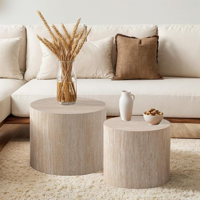 18" Round Travertine Nesting Coffee Table Set of 2 (Travertine) | for Living Room, Travertine Sid... | Amazon (US)