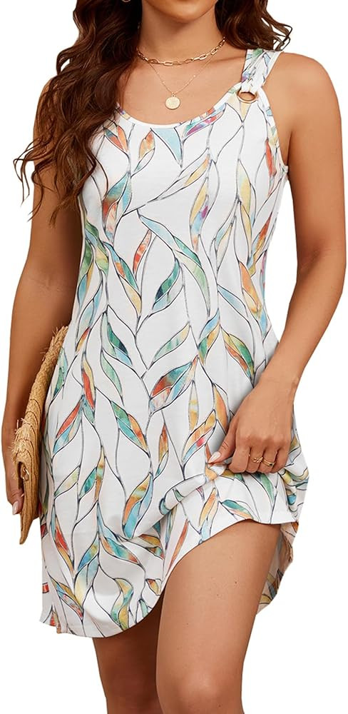 Blutime Summer Dresses for Women 2025 Boho Sleeveless Sundresses Beach Swimsuit Cover ups Casual ... | Amazon (US)