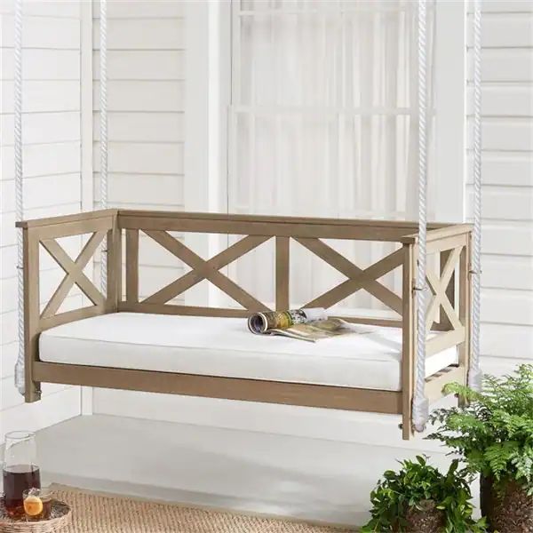 Ella Rose 2-Person Cushioned Bench Porch Swing, Gray | Bed Bath & Beyond