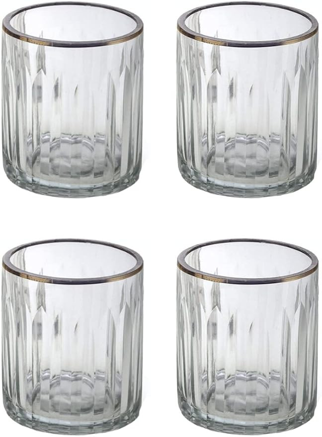 Serene Spaces Living Set of 4 Etched Stripes Glass Votive Holders with Gold Rim, Ideal for Weddin... | Amazon (US)
