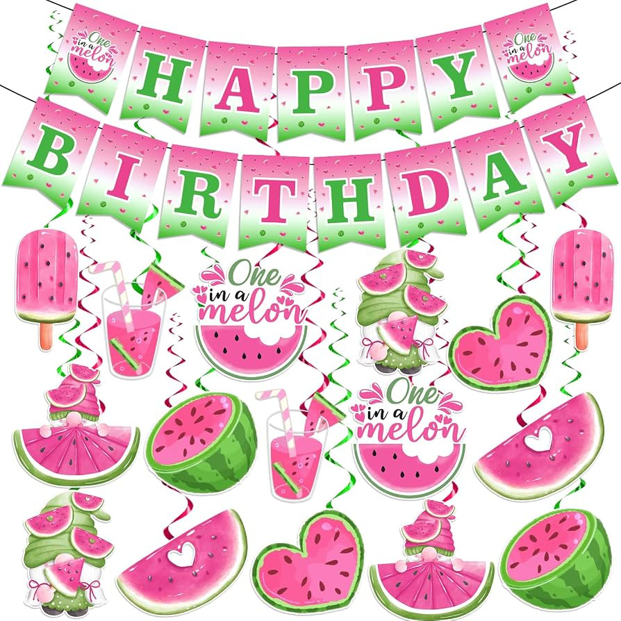 Watermelon Party Decorations, One in a Melon party Decorations Include Happy Birthday Banner and ... | Amazon (US)