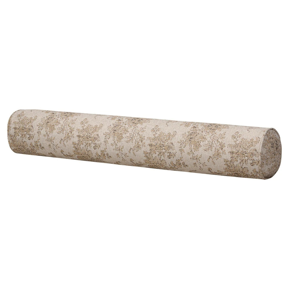 Elisha Updated Traditional Natural Damask Bolster Pillow - 8x48 | Kathy Kuo Home