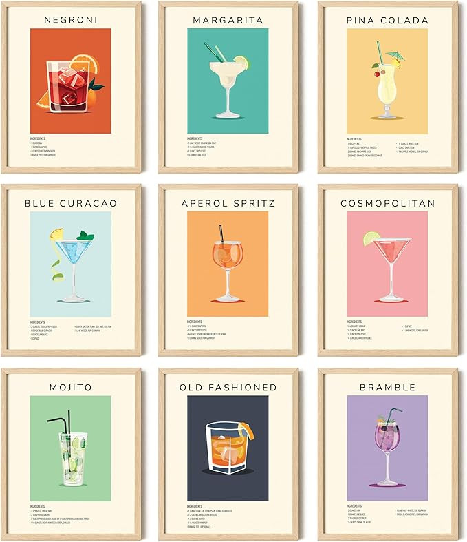 97 Decor Vintage Cocktail Poster - Bar Cart Accessories and Decor, Retro Cocktail Wall Art, Funky... | Amazon (US)