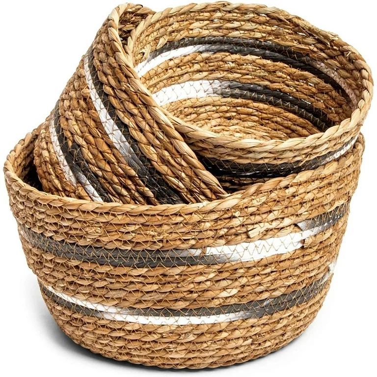 Set of 3 Round Seagrass Rope Wicker Nesting Storage Baskets Bins, Brown, 3 Sizes - Walmart.com | Walmart (US)