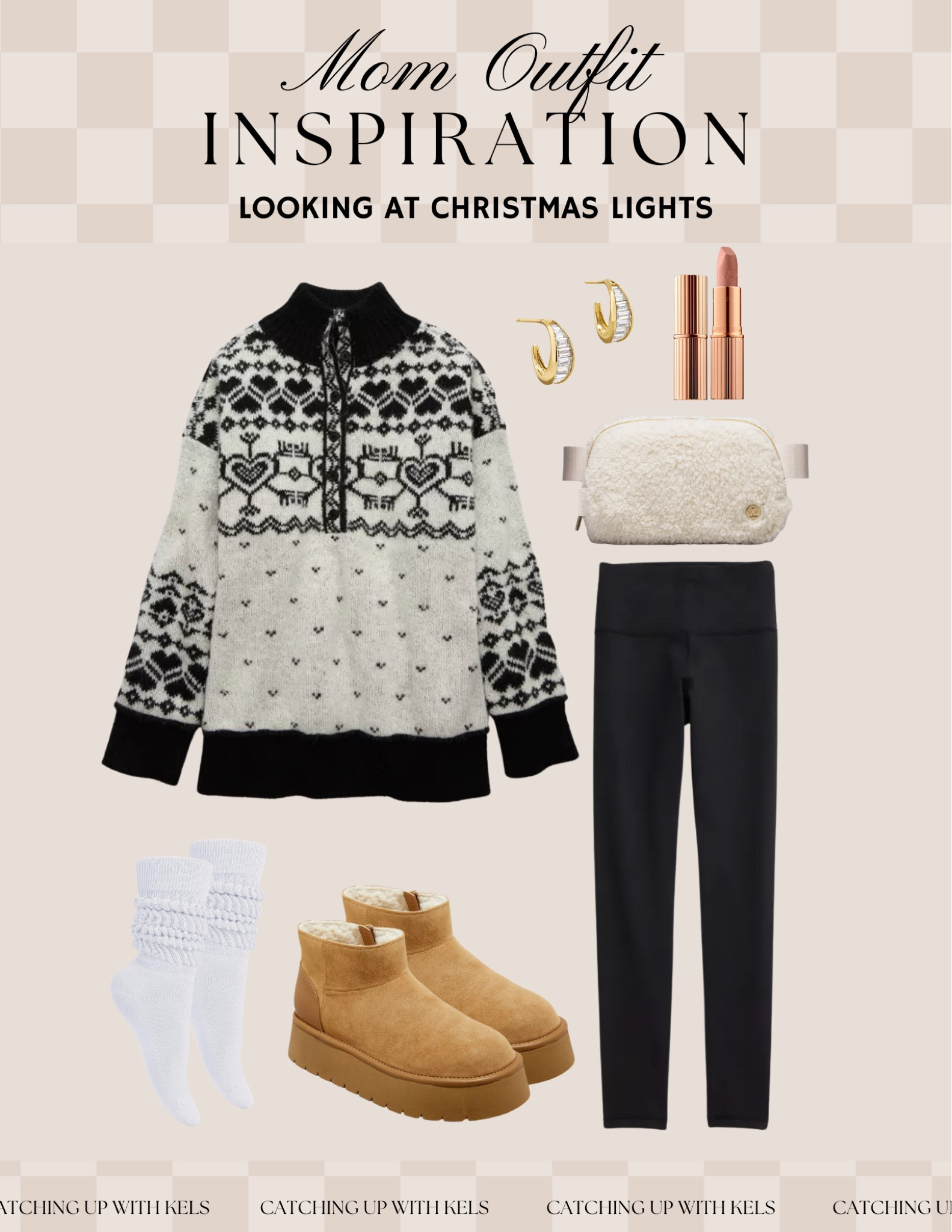 Cozy up for an evening of Christmas light adventures! ❄️✨ This festive sweater paired with leggings and comfy boots is perfect for staying warm while looking stylish. Add a cute fanny pack for hands-free fun. Shop the full look now! #ChristmasOutfitInspo 

#LTKStyleTip #LTKHoliday