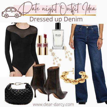 Outfit idea

Dressed up denim🖤
Date night, girls night or cocktails✔️

Amazon bodysuit  fits tts  comes in several colors ( I love and have several of their styles) buttery soft 

Dark denim 
Black  boots/heels 
Cute quilted bag 

Gold link bracelet by Julie Vos on I wear on repeat (great gift)  Star burst statement earrings Julie Vos (I love these to dress up a basic outfit!) 

Ysl lip stick so good, I love the color and how butter smooth it is💋💄

Beach perfumes booby brown 

#LTKworkwear #LTKstyletip #LTKGiftGuide