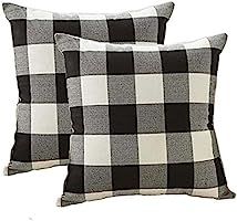 4TH Emotion Farmhouse Decor Black and White Buffalo Checkers Plaids Linen Throw Pillow Cover Cushion | Amazon (US)