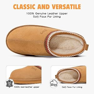 FITORY Women's Suede Slipper, Flat Slip On House Shoes with Faux Fur Lining Indoor Outdoor Short ... | Amazon (US)