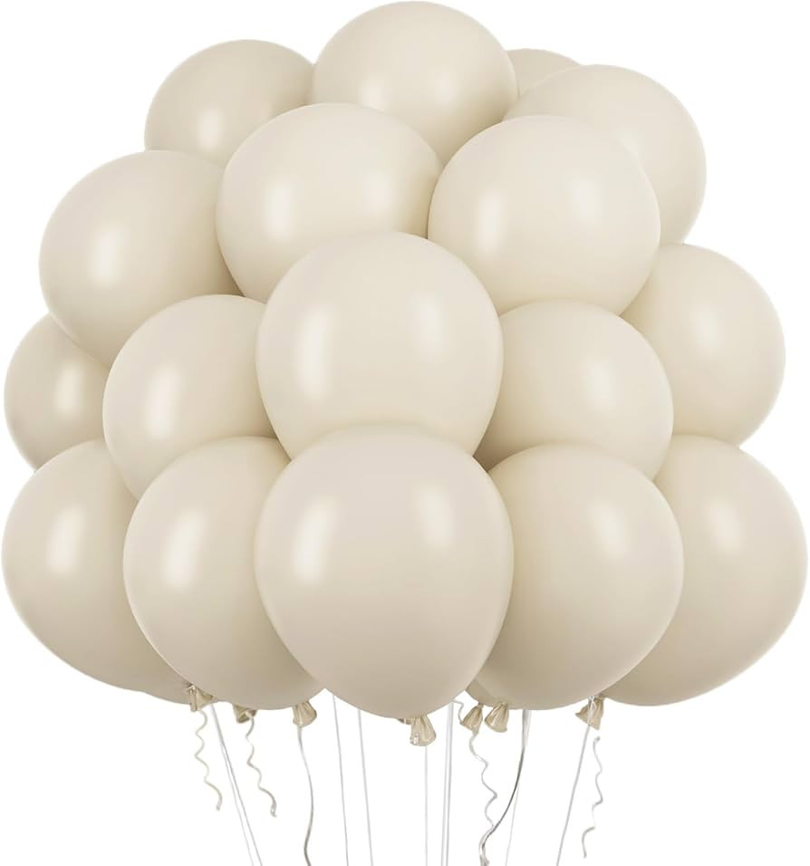 RUBFAC Sand White Balloons, 50pcs 12 Inch Cream Balloons and Ribbon, Thick Nude Ivory White Latex... | Amazon (US)