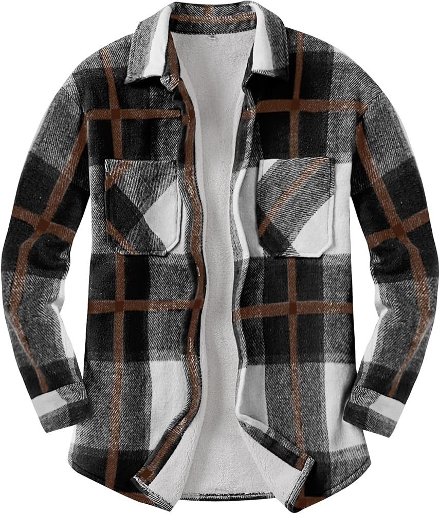 ANRABESS Womens Sherpa Fleece Lined Flannel Plaid Shirt Jackets Fuzzy Warm Button Down Shacket wi... | Amazon (US)