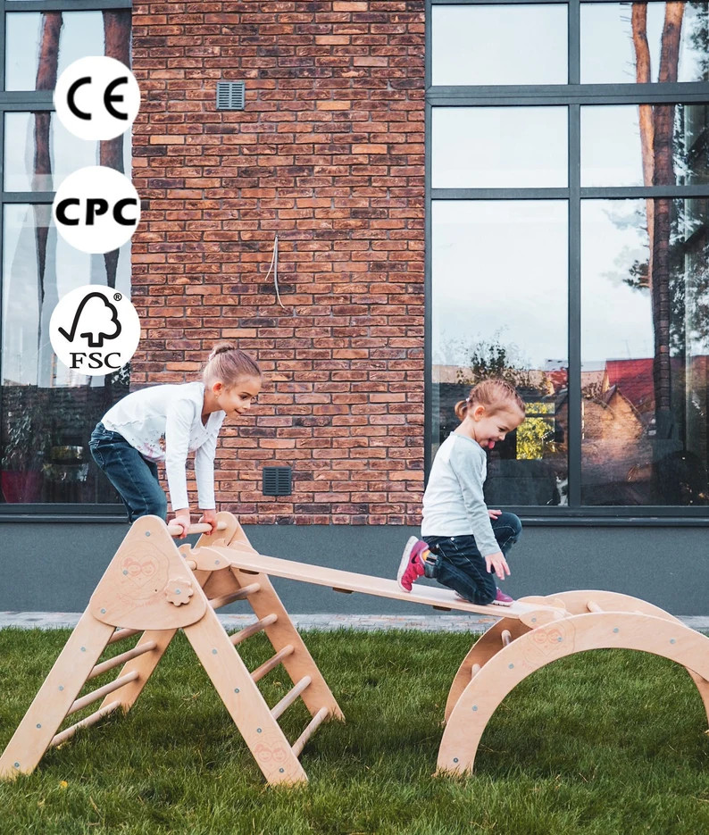 Climbing furniture WoodandHearts Set of three items Climbing triangle Rocking ramp Climbing arch ... | Etsy (US)