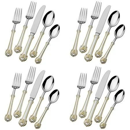 Wallace Napoleon Bee 20-Piece Flatware Set 18/10 Stainless Steel with Gold Accents Service for 4 | Walmart (US)