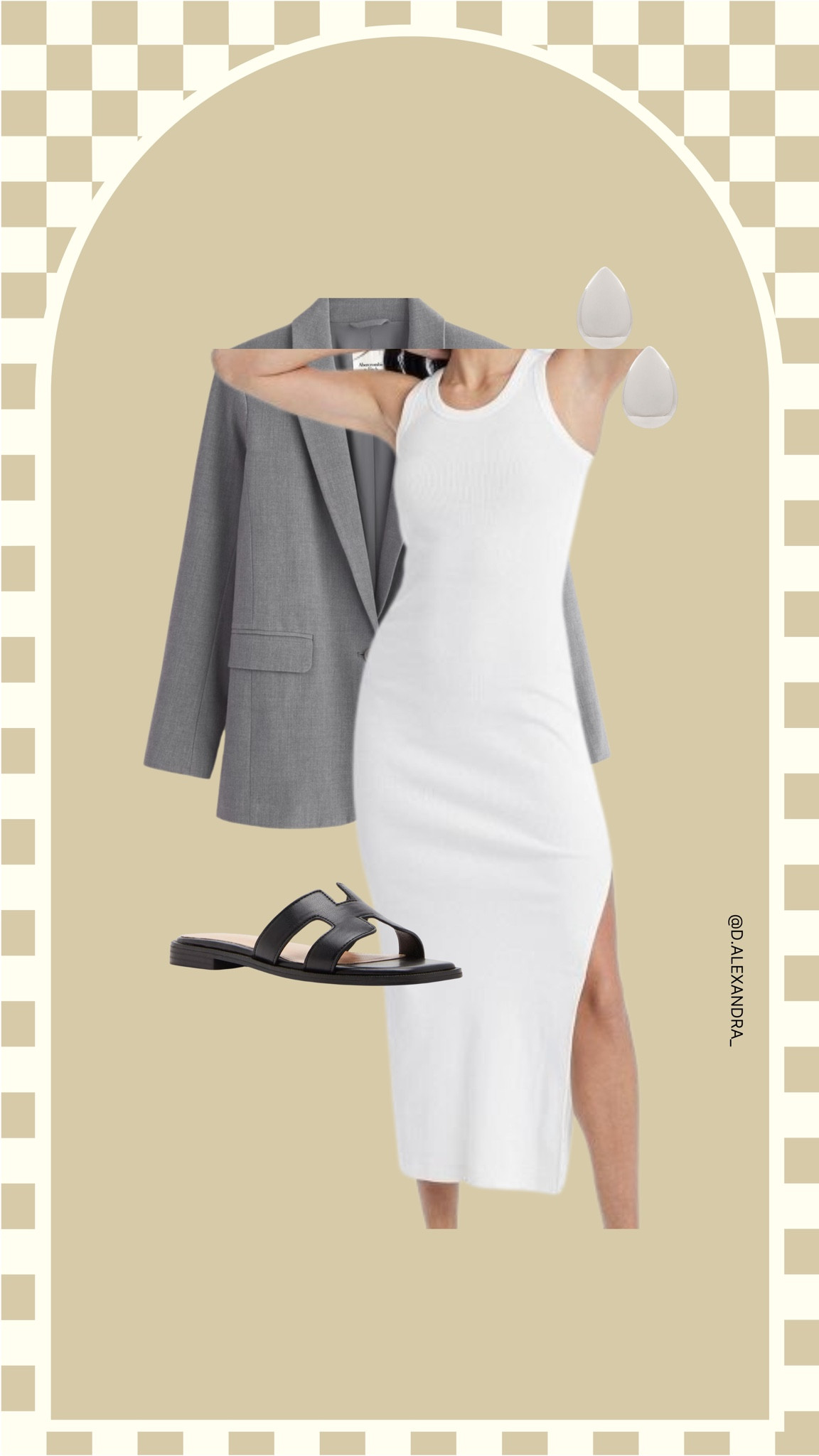 White ribbed midi dress paired with a grey blazer and Hermes dupe sandals. 

#LTKworkwear