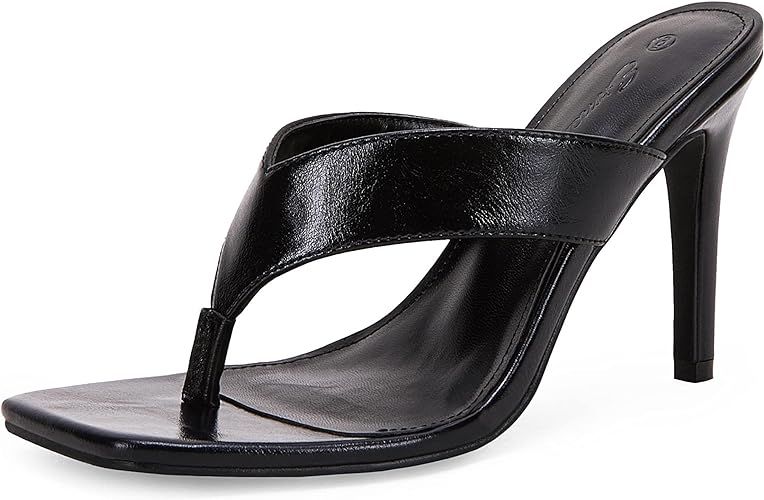 Womens Square Open Toe Heeled Sandals Flip Flop Thong Slides Stiletto Slip On Summer Sexy Dressy ... | Amazon (US)