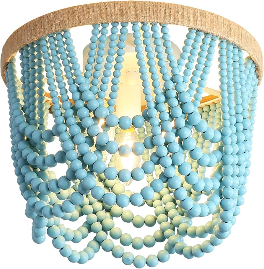 RyaHQ Boho Light Fixture, 3 Light Wood Bead Chandelier, Ceiling Beaded Light Fixture, Nursery Lig... | Amazon (US)