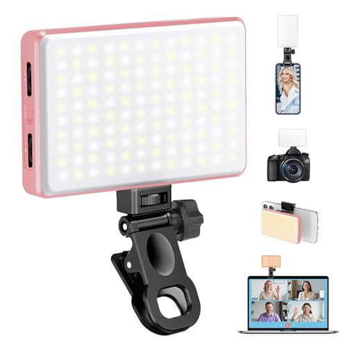 168 LED Selfie Light for iPhone, Phone Light, 3000mah Rechargeable Picture Light Clip Portable Lights for Phone, Camera, Laptop, iPad, 3 Lights Modes for Makeup, Video Conference, TikTok, Vlog (Pink) | Amazon (US)
