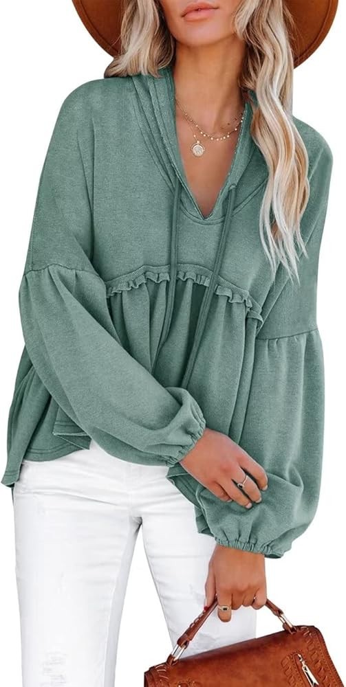Limerose Womens Tunic Top Casual Long Sleeves Peplum Babydoll Ruffle Knit Hoodies Pullover | Amazon (US)