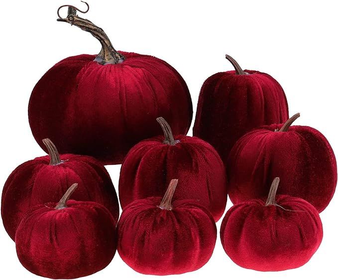 Gresorth 8pcs Assorted Size Fake Handmade Wine Red Velvet Pumpkins Artificial Fall Harvest Hallow... | Amazon (US)