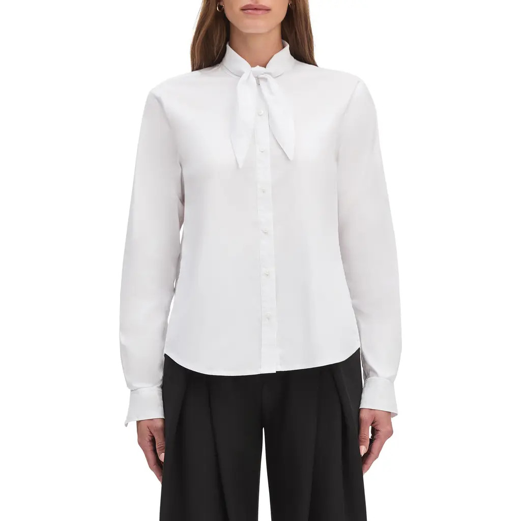 Favorite Daughter Grateau Cotton Blend Button-Up Shirt in White at Nordstrom, Size Medium | Nordstrom
