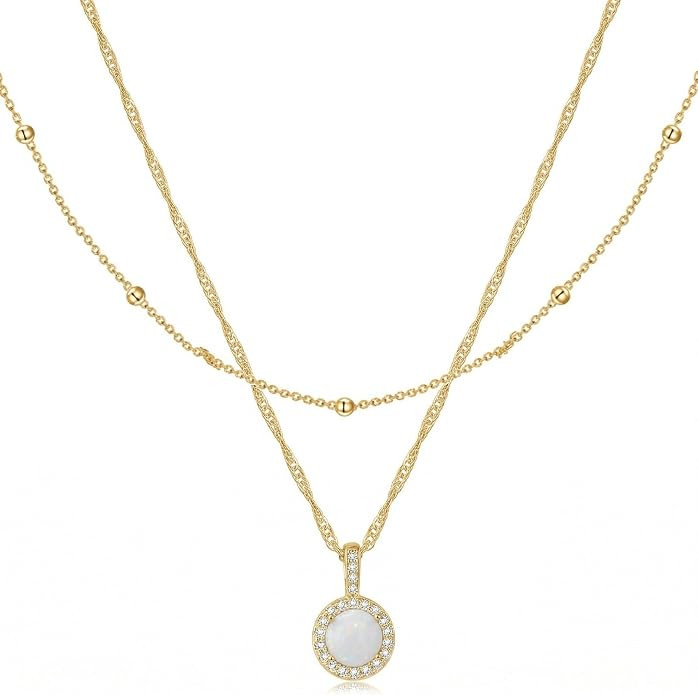 18K Gold Plated Choker Layered Necklace for Women Yellow Gold Plated Double Layer Necklace Pave H... | Amazon (US)