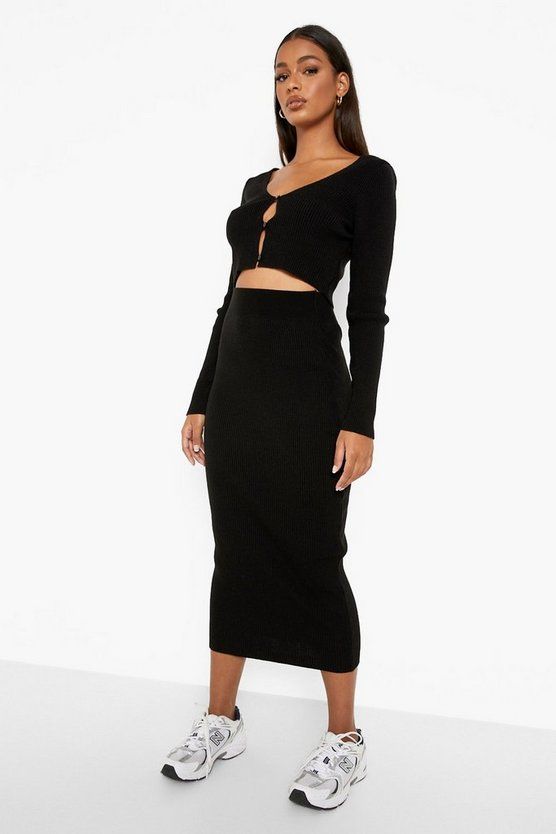 Knitted Buttoned Cardigan & Midi Co-ord | Boohoo.com (US & CA)