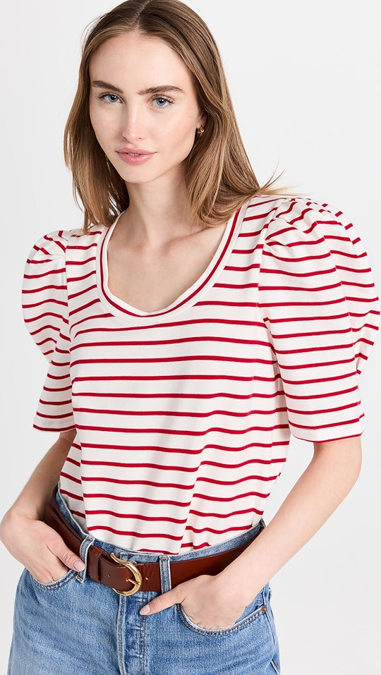 Stripe Pleated Puff Sleeve Top | Shopbop