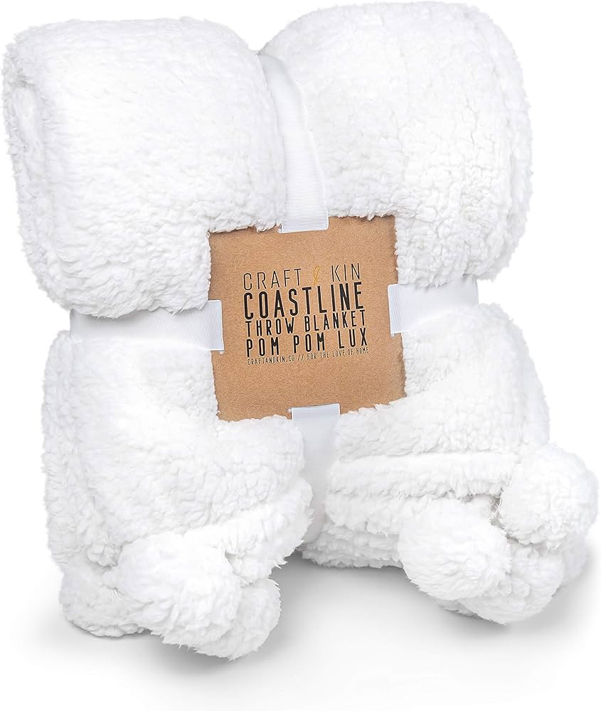 Premium Pom Pom Throw Blanket - White Throw Blanket, Plush Blanket, Soft Throw Blanket, Super Sof... | Amazon (US)
