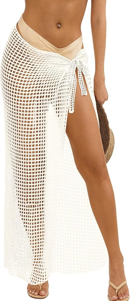 Fisoew Womens Crochet Swimsuit Coverups Hollow Out Bikini Wraps Swimwear Bathing Suit Cover Up Be... | Amazon (US)